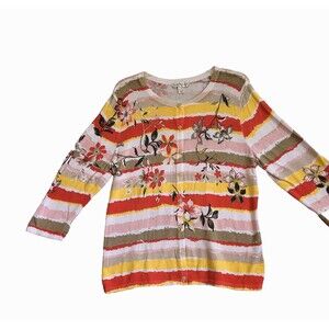 Christopher Banks Womens Multicolor Floral Button Cardigan Sweater Preppy